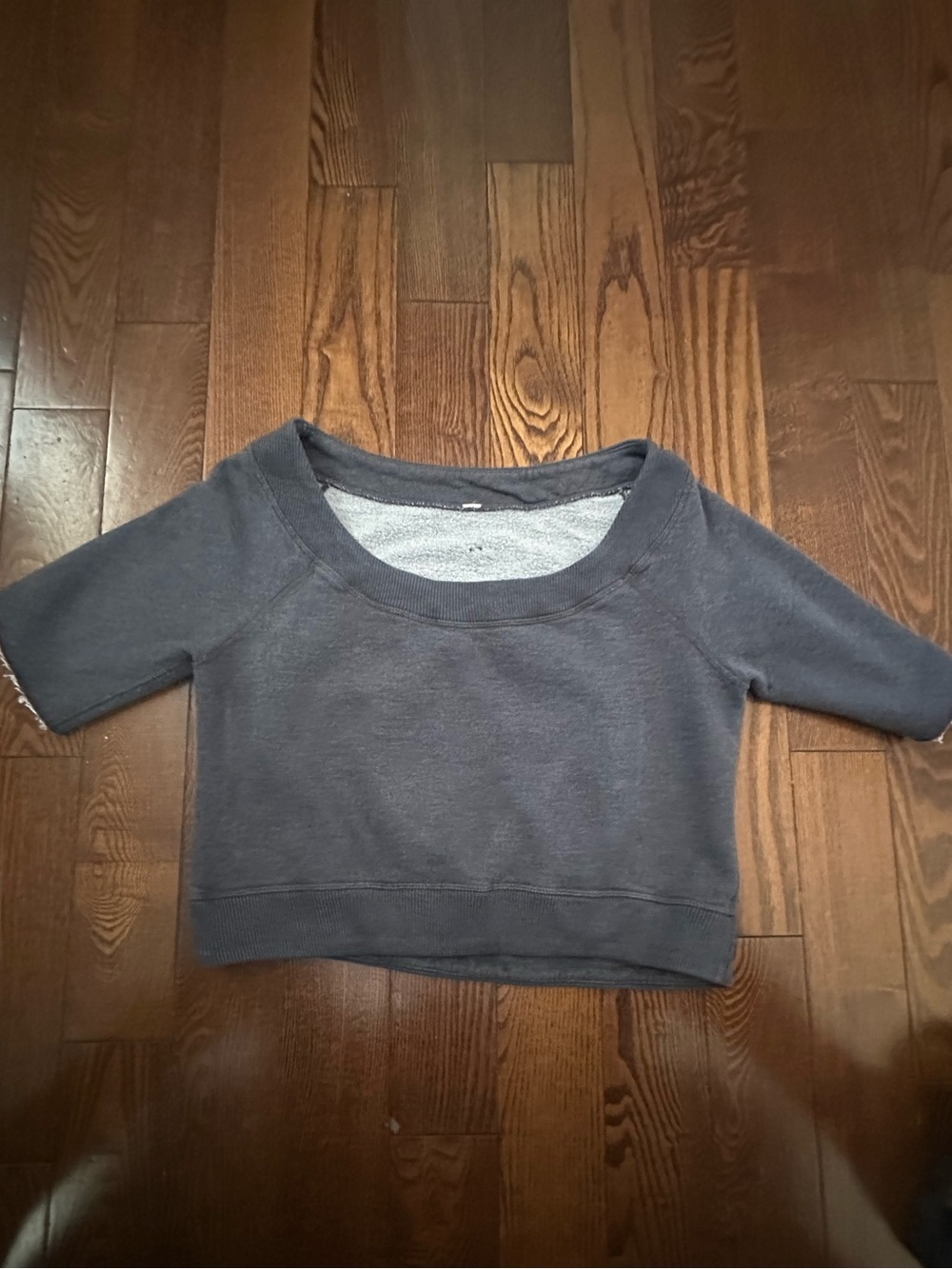 Cropped Scoop-Neck Sweatshirt in Charcoal Gray